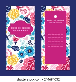 Vector fairytale flowers vertical frame pattern invitation greeting cards set