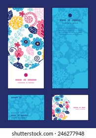 Vector fairytale flowers vertical frame pattern invitation greeting, RSVP and thank you cards set