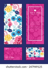 Vector fairytale flowers vertical frame pattern invitation greeting, RSVP and thank you cards set