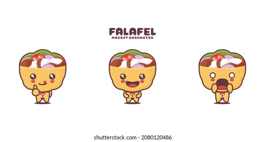 Vector Falafel Sandwich Cartoon Mascot, Middle Eastern Traditional Food Illustration, With Different Expressions, Isolated On A White Background.
