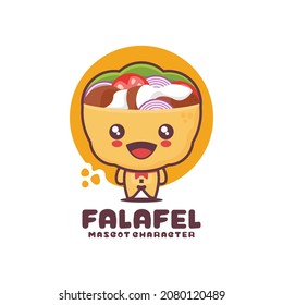 Vector Falafel Sandwich Cartoon Mascot, Middle Eastern Traditional Food Illustration, Suitable For, Logos, Prints, Labels, Stickers, Etc, Isolated On A White Background.