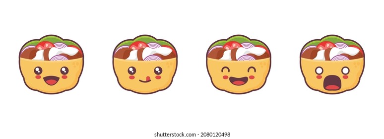 vector Falafel sandwich cartoon mascot, middle eastern traditional food illustration, with different facial expressions. suitable for icons, logos, prints, labels, stickers, etc.