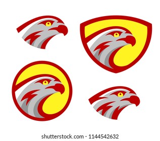 Vector falcon or hawk head sport logo mascot design set. American wild eagle abstract bird beak symbol sign concept.