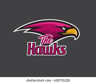 Vector falcon head sports logo illustration. Mascot, T-shirt, sticker, label design.