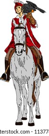 vector - Falconer on horse with her falcon