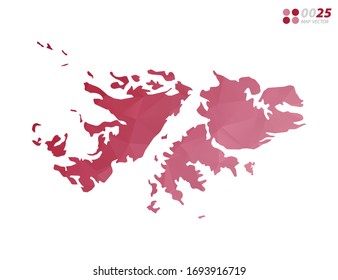 Vektorillustration der Falklandinseln kartiert rotes Dreieck-Mosaik aus Polygon mit weißem Hintergrund. Farbverlauf.