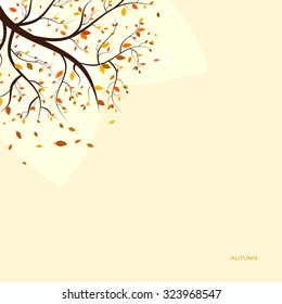 Vector fall, autumn background with colorful leaves and tree