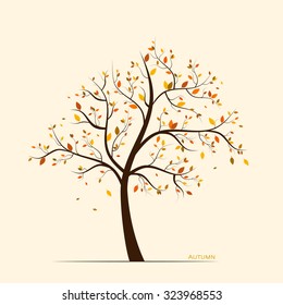 Vector fall, autumn background with colorful leaves on tree 