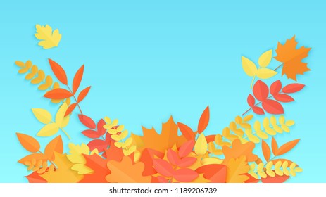 Vector Fall autumn colorful gradient paper leaves background 