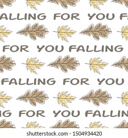 Vector Fall Autumn Leaves in Gold Yellow Brown Seamless Repeat Pattern