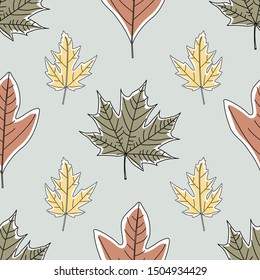Vector Fall Autumn Leaves in Orange Gold Green Brown Seamless Repeat Pattern