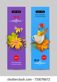 Vector fall banner for web or print. Header with autumn composition. Advertising banner of New Collection. Autumn sale design