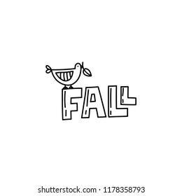 Vector fall doodle illustration with bird with leaf