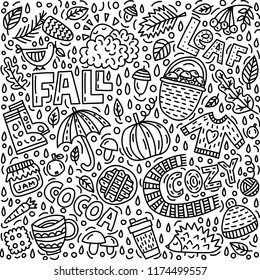 Vector fall doodle illustration. Concept illustration with objects and symbols on the autumn theme