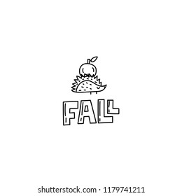 Vector fall doodle illustration with cute hedgehog with apple