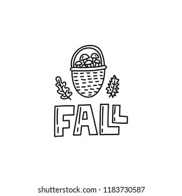 Vector fall doodle illustration with leaves, basket and mushrooms