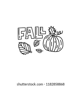 Vector fall doodle illustration with pumpkin and leaves