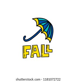 Vector fall doodle illustration with umbrella