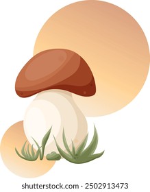 Vector fall forest mushrooms with grass composition, fungi illustration, graphic fungus clipart