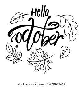 vector fall illustration with text and outline leaves