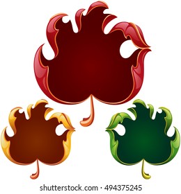 Vector fall leaves frame set in the shape of hand sign ok. Red, yellow and green leaf isolated on white background