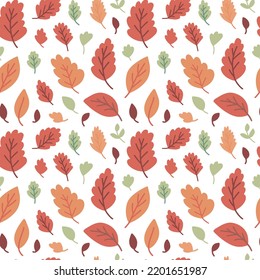 Vector fall leaves seamless pattern. Hand drawn different colors leaves pattern