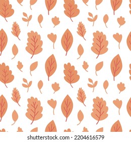 Vector fall leaves seamless pattern. Hand drawn orange leaves pattern