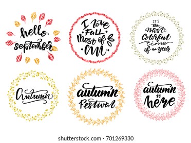 Vector Fall Lettering Set with floral wreaths.