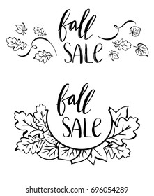 Vector fall sale poster - black and white hand writing. Set of autumn lettering in two variants. Vector illustration