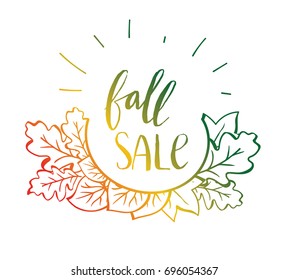 Vector fall sale poster - hand writing in color. Autumn lettering. Vector illustration