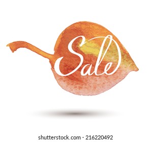 Vector fall sale poster  illustration with colorful watercolor leaves