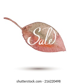 Vector fall sale poster  illustration with colorful watercolor leaves
