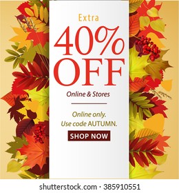 Vector fall sale poster illustration with colorful leafs for web
