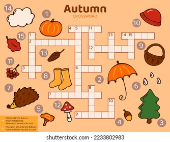 Vector fall season Crossword puzzle for kids. 