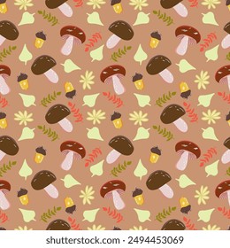 Vector fall season seamless pattern. Hand drawn autumn background.