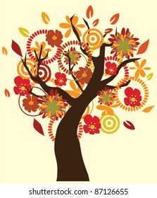 vector fall tree with flowers