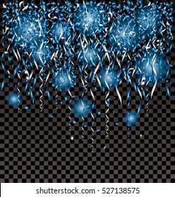 Vector Falling Blue And Silver Confetti On Transparent Background, Layered And Editable