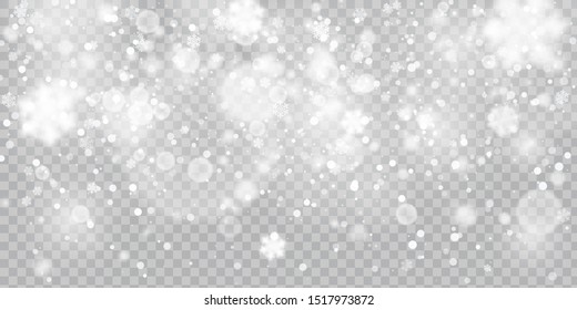 Vector Falling Christmas Shining snowflakes, little glowing snow isolated on transparent background. Christmas snowfall. 