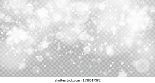 Vector Falling Christmas Shining snowflakes, little glowing snow isolated on transparent background. Christmas snowfall.