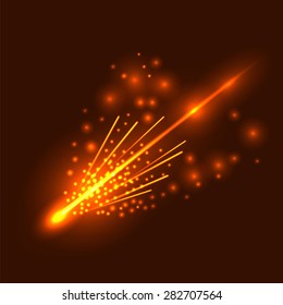 Vector Falling Comet with  Large Dust and Gas Trails on Sky Background