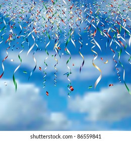 vector falling confetti in clouds