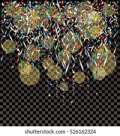 vector falling confetti with yellow spotlights on transparent background, layered and editable
