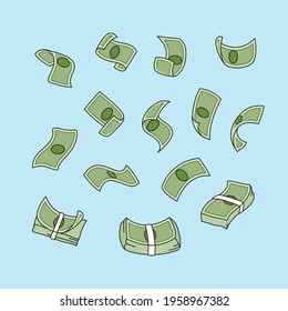 Vector of Falling dollar banknotes, money rain, illustration isolated on white background.