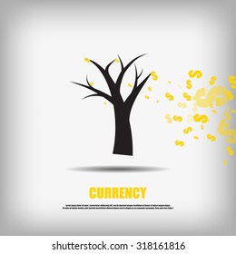 Vector : Falling dollars currency symbol leaves and tree business background