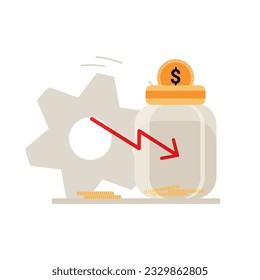 Vector falling graph arrow down. Concept of decreasing sale or money, business failure, economic or market fall, investment, capital, budget loss.