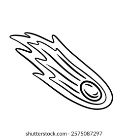 Vector falling meteor with tail. Doodle sketch of flying comet. Space comet or meteor with fire tail.