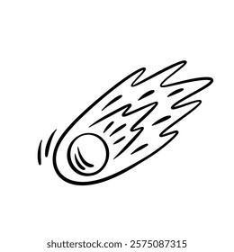 Vector falling meteor with tail. Doodle sketch of flying comet. Space comet or meteor with fire tail.