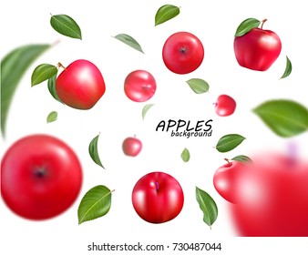 Vector falling red apples isolated on white background. The fruit as a whole.