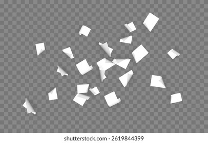 Vector falling sheets of paper png. Flying pages of documents on transparent background. Office sheets of paper png.