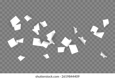 Folhas de papel em queda vetorial png. Páginas voadoras de documentos em plano de fundo transparente. Folhas de papel png.
